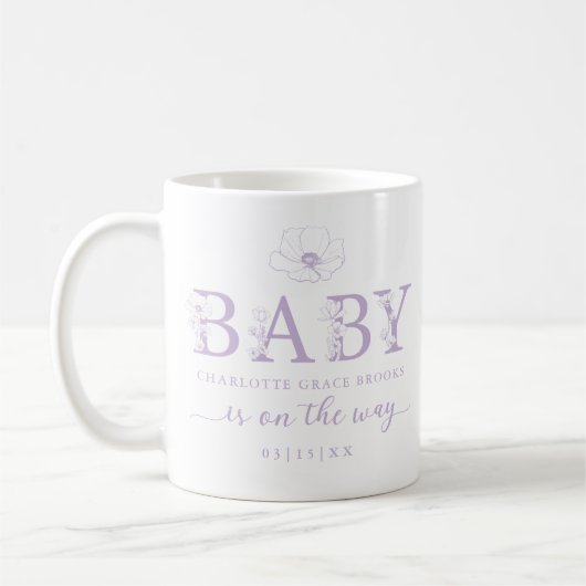 Lavender Wildflower Baby Announcement Coffee Mug コーヒーマグカップ (左)