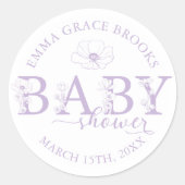 Lavender Wildflower Baby Shower  ラウンドシール (正面)