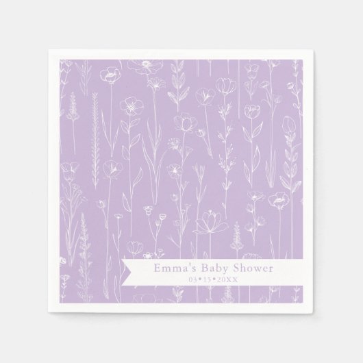 Lavender Wildflower Baby Shower | Floral Pattern スタンダードカクテルナプキン (正面)