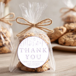 Lavender Wildflower Baby Shower Thank You Stickers ラウンドシール