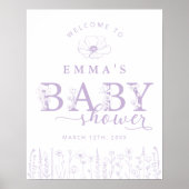 Lavender Wildflower Baby Shower Welcome Sign ポスター (正面)