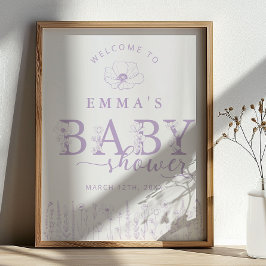 Lavender Wildflower Baby Shower Welcome Sign ポスター