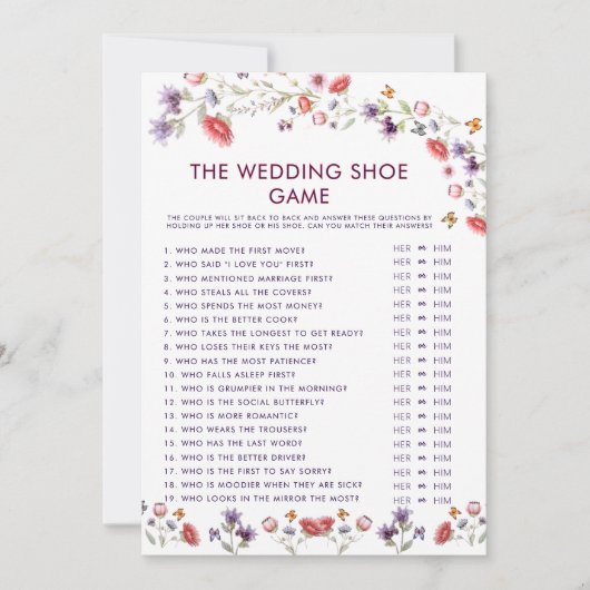 Lavender Wildflower Bridal Shower Shoe Game (正面)