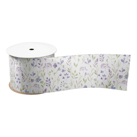 Lavender Wildflower Floral Pattern Ribbon サテンリボン (リール)