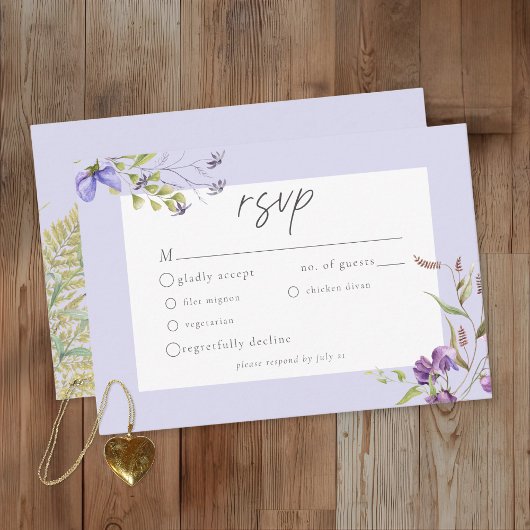 Lavender Wildflower Garden Romantic Wedding 出欠カード