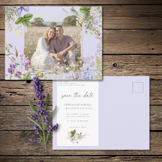 Lavender Wildflower Garden Save the Date Photo ポストカード