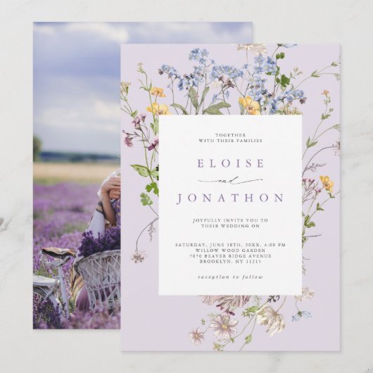 Lavender Wildflower Meadow Garden Photo Wedding   招待状 (正面/裏面)