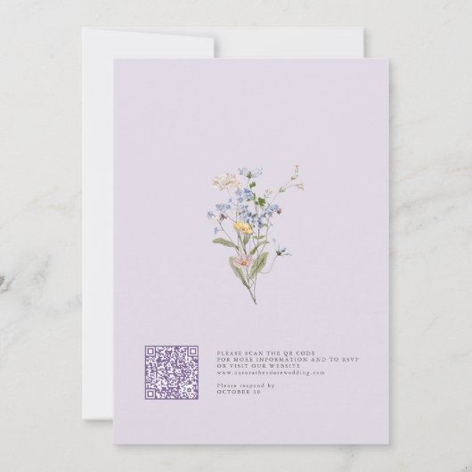Lavender Wildflower Meadow Garden QR Code Wedding 招待状 (裏面)