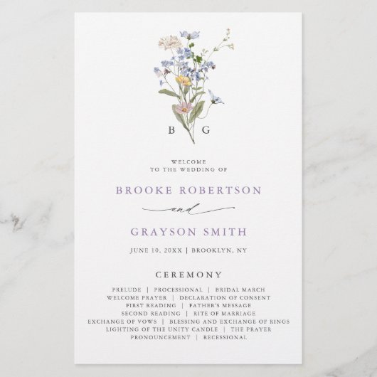 Lavender Wildflower Meadow Garden Wedding Program (正面)