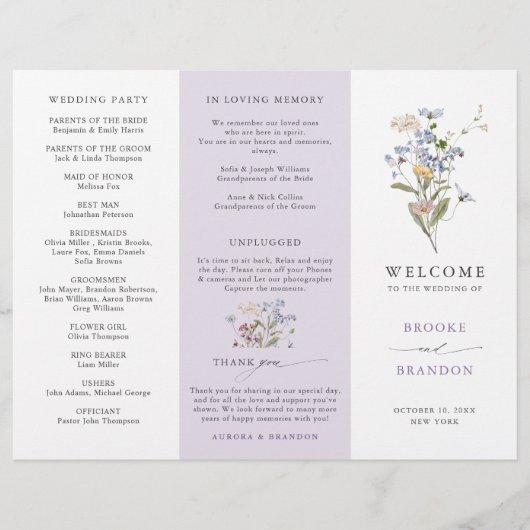 Lavender Wildflower Meadow Garden Wedding Program (正面)