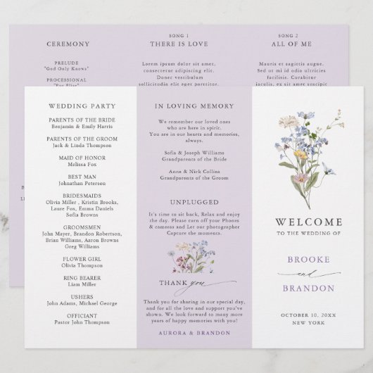 Lavender Wildflower Meadow Garden Wedding Program (正面/裏面)