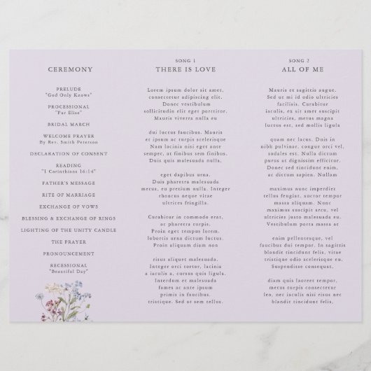 Lavender Wildflower Meadow Garden Wedding Program (裏面)