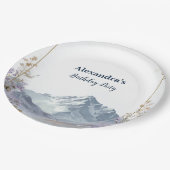 Lavender Wildflower Mountain Birthday ペーパープレート (アングル)