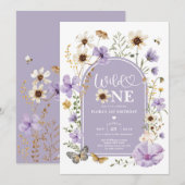 Lavender Wildflower Wild One First Birthday Girl 招待状 (正面/裏面)