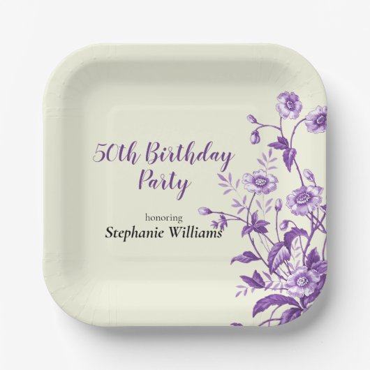 Lavender Wildflower Women's 50th Birthday Party ペーパープレート (正面)