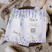Lavender Wisteria Floral Arch QR Code Wedding 出欠カード