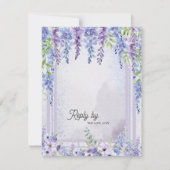 Lavender Wisteria Floral Arch QR Code Wedding 出欠カード (正面)