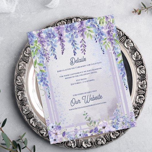Lavender Wisteria Floral Arch Wedding Details エンクロージャーカード