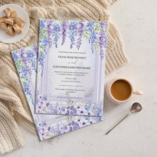 Lavender Wisteria Floral Arch Wedding Invitation 招待状