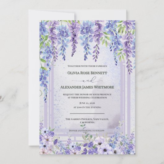 Lavender Wisteria Floral Arch Wedding Invitation 招待状 (正面)