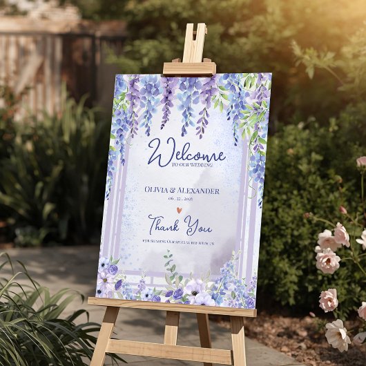 Lavender Wisteria Floral Arch Wedding Welcome ポスター