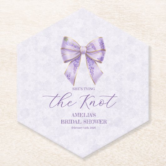 Lavender Wisteria Ribbon – Japanese-Inspired ペーパーコースター (正面)