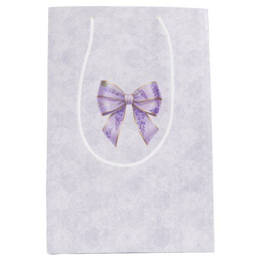 Lavender Wisteria Ribbon – Japanese-Inspired ミディアムペーパーバッグ (正面)