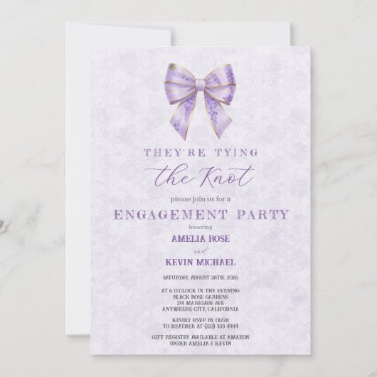 Lavender Wisteria Ribbon – Japanese-Inspired 招待状 (正面)