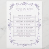 Lavender 'Would She Rather' Bridal Shower Game (正面)