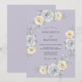 Lavender Wreath Floral Romance Wedding 招待状 (正面/裏面)