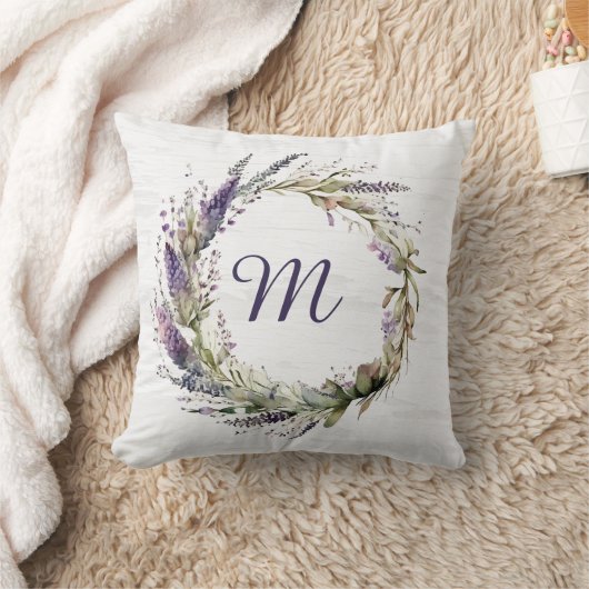 lavender Wreath with Monogram クッション (ブランケット)