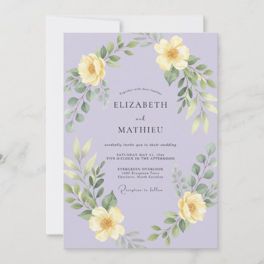 Lavender Yellow Airy Meadow Wedding 招待状 (正面)