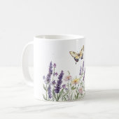 Lavender Yellow Flowers Butterfly コーヒーマグカップ (正面左)
