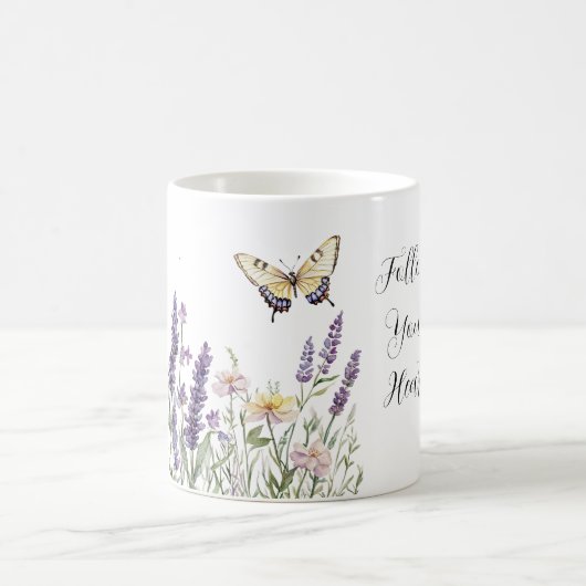 Lavender Yellow Flowers Butterfly コーヒーマグカップ (中央)