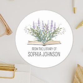Lavenders on Book From the Library of Bookplate ラウンドシール