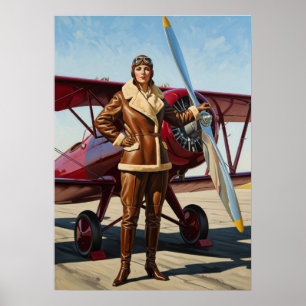 L'AVIATRICE (The Aviatrix - 飛行士の女) - オリジナル アールデコ ア ポスター