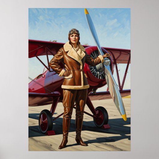 L'AVIATRICE (The Aviatrix - 飛行士の女) - オリジナル アールデコ ア ポスター (正面)