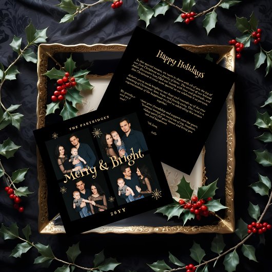 Lavish Black & Gold 4 Photos Collage Christmas 