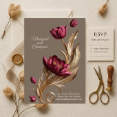 Lavish Mulberry Tulip Gold Baroque Opulent Wedding 招待状