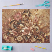 Lavish Rose Gold Baroque Floral Decoupage 薄葉紙 (クラフト)