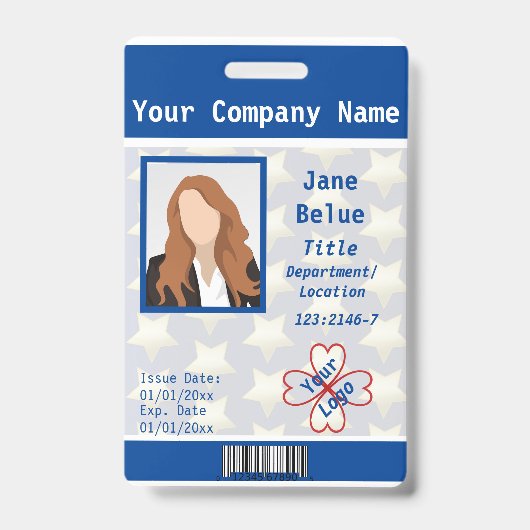 Law Enforcement Star, Blue, White Photo IDバーコード バッジ (表面)