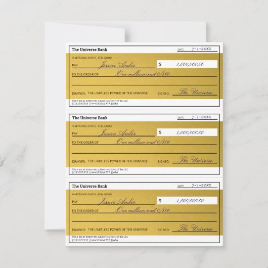 Law of Attraction 3 Blank Printable Gold Checks (正面)