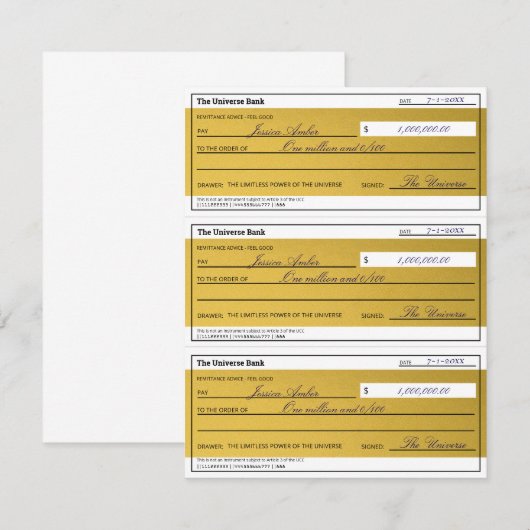 Law of Attraction 3 Blank Printable Gold Checks (正面/裏面)