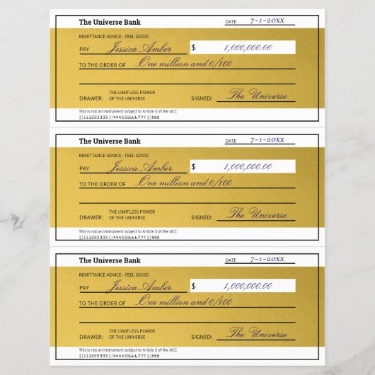 Law of Attraction 3 Blank Printable Gold Checks チラシ (正面)