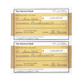 Law of Attraction Blank Money Check Gold 5.5" x 6" ノートパッド