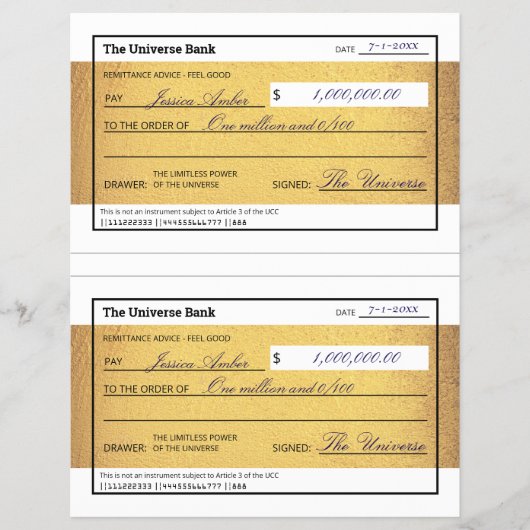 Law of Attraction Blank Printable Gold Check  チラシ (正面)