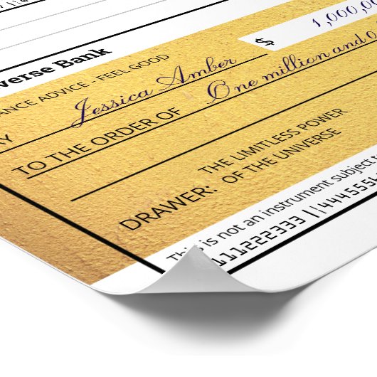 Law of Attraction Blank Printable Gold Check  ポスター (角)