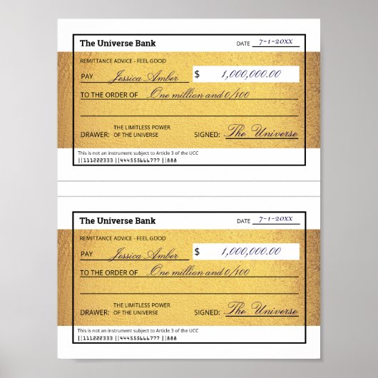 Law of Attraction Blank Printable Gold Check  ポスター (正面)