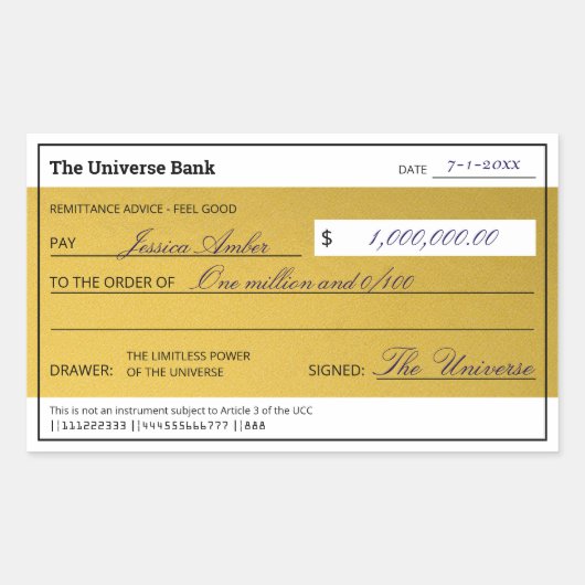 Law of Attraction Elegant Gold Abundance Check 長方形シール (正面)