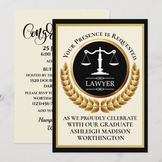 Law School Graduation Invitation 招待状 (正面/裏面)
